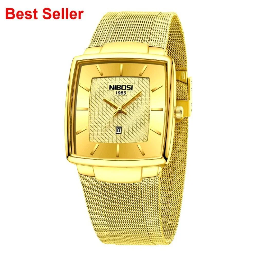 Square Analog Quartz Stainless Steel Watch Mesh Strap Waterproof Business